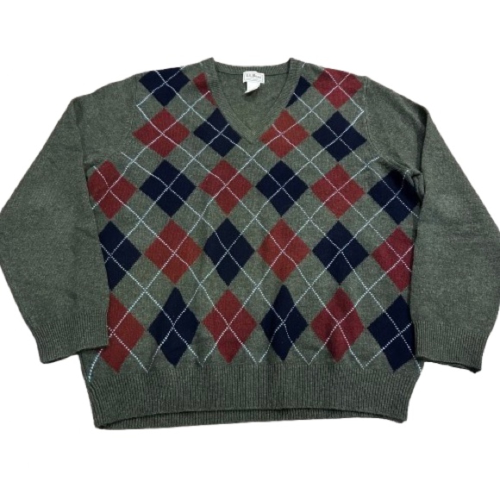 L. L. Bean 100% Lamb’s Wool Argyle Sweater Preppy Academia Old Money Size Large